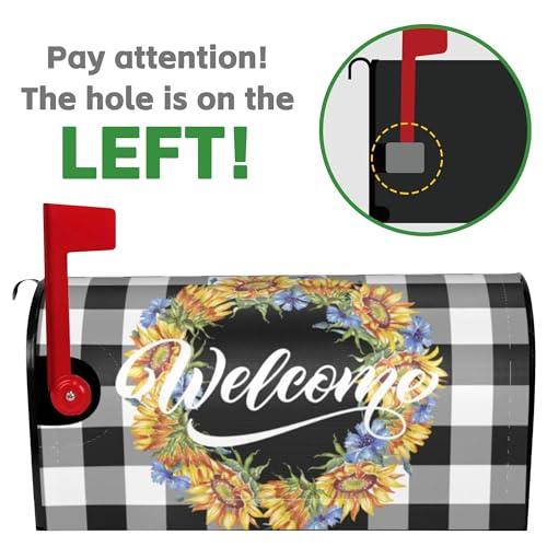 Image of Sunflowers Cornflowers Welcome Wreath Mailbox Covers Magnetic Standard Size,Buffalo Plaid Spring Summer Mailbox Covers Magnetic 18 inchx21 inch for Holiday Yard Decor