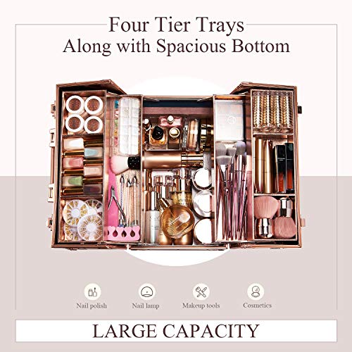 Joligrace Make-up-Organizer-Box Vanity Case Extra Groß Beauty Case 4 Tabletts Make-up Aufbewahrungsbox mit Schultergurt… – Bild 7
