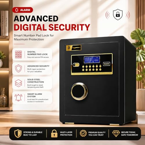 Image of Amazon Basics Pro Gross Capacity - 43L (Net - 38L), Digital Password Safe Locker Box for Home & Office | Electronic Security Locker Safe With Motorized Locking, Strong Steel Body, Anti Theft Design
