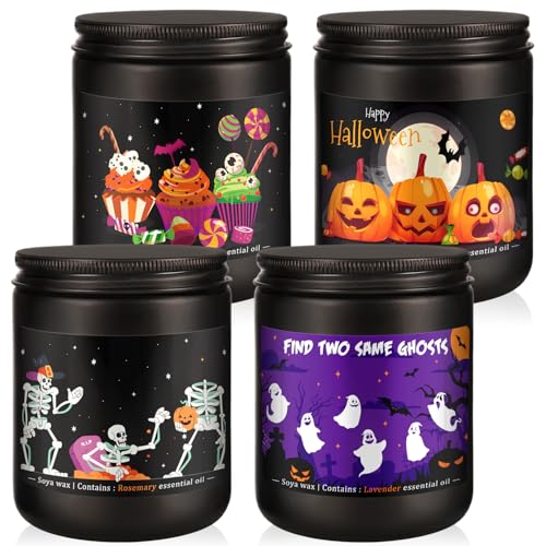 Image of 4 Pack Black Halloween Scented Candles -7oz Soy Wax Candles with Essential Oils (Rosemary, Vanilla, Gardenia, Lavender)