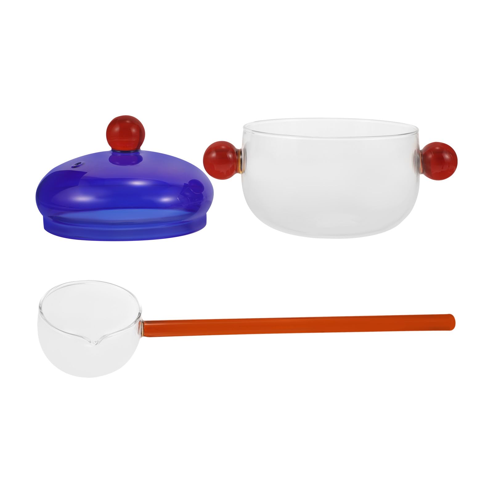 Handgefertigte Transparenter Glasbehälter Glasschüssel 250ml mit Deckel und Löffel Mikrowellengeeignet für Salat Suppe und Küchenzubehör