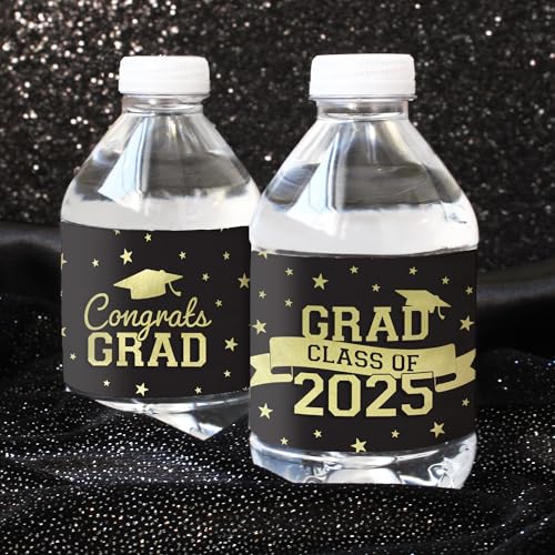 DISTINCTIVS Black and Gold Graduation Water Bottle Labels 2025, Grad Party Waterproof Wrappers - 24 Stickers, Class of 2025 Graduation Party Favors - Thumbnail 6