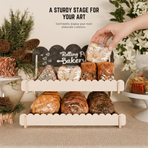 HOTCAN Wooden Cookie Display Stand with Chalkboard Sign for Bakers, Vendors, Craft Fairs | Pastry Display for Market Booths & Events | 2 Tiered Cookie Display for Muffins, Cakes, and Pastries(Natural) by HOTCAN - Image 6