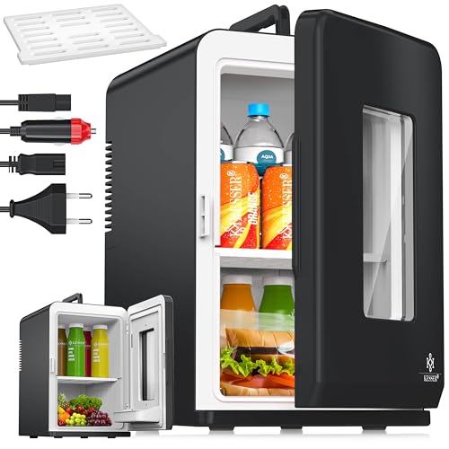 KESSER® 2in1 Mini Kühlschrank Kühlbox 15 Liter Kühl und Heizfunktion Tragbarer AC DC 220-240V/12V Steckdose und Zigarettenanzünder Warmhaltebox Thermobox Auto Büros Zimmer Camping Garten Schwarz