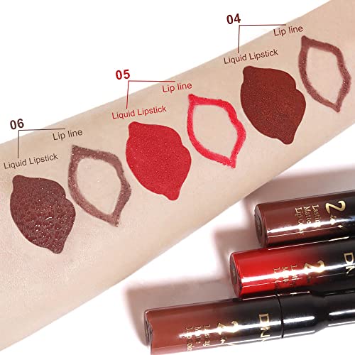 Image of evpct 3Pcs Dark Brown Ruby Deep Red Matte Lip Liner & Liquid Lipstick Stain Makeup Set for Women, Lip Liner Stain Long Lasting Waterproof Smudge Proof, Longwear Lips Stick Makeup 24 hours originale