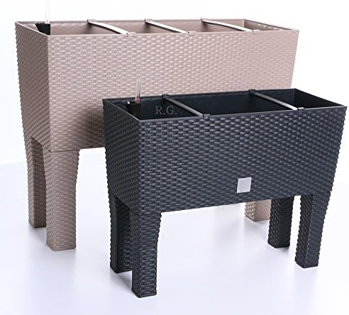 Doniczka, skrzynka na kwiaty z nóżkami, pojemnik na kwiaty rattan, nawadnianie, 4 kolory, 2 rozmiary (600 mocca)