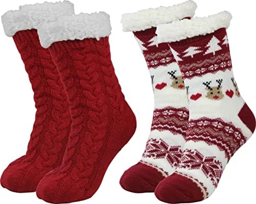 Image of BenSorts Women Winter Thick Slipper Socks with Grippers Non Slip Warm Fuzzy Socks Christmas Gifts