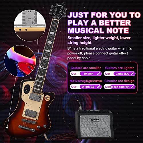 Gitafish Wireless Smart Electric Lp Small 35" Guitar Travel For Kids Rock Band Beginner Portable Gitare Ultra Light And Black Alder Wood Solid Body Archtop Guitar Heavy Metal Quiet Warlock Sg Gitare #TOP3