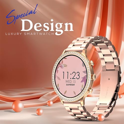 Image of GameSir GenDiva Smartwatch for Women with Bluetooth Calling, 1.69 inch AMOLED Display, 100+ Sports Modes, Health & Sleep Monitor, Voice Assistant, IP68 Waterproof, Long Battery Life, (Rosegold)
