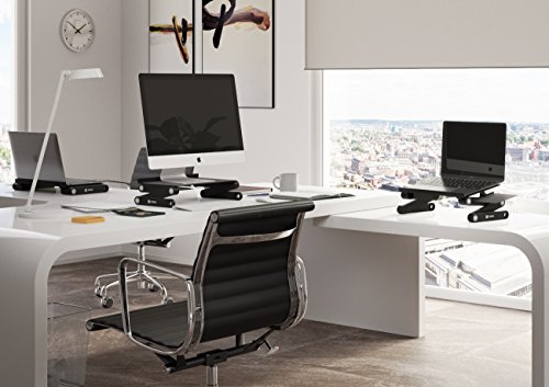 Pwr+ Laptop Table Stand Adjustable Riser Portable With Mouse Pad Fully Ergonomic Mount Ultrabook Macbook Notebook Light Weight Aluminum Black Bed Tray Desk Book Fans Up To 17" #TOP2
