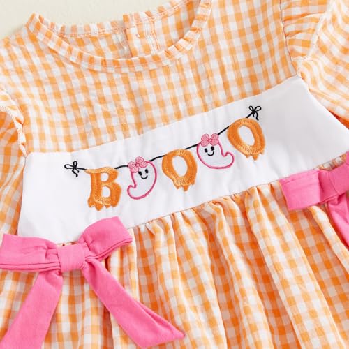 Adobabirl Toddler Baby Girl Halloween Smocked Dress Pumpkin Embroidered Long Sleeve Plaid Dresses Halloween Outfit for Kids4