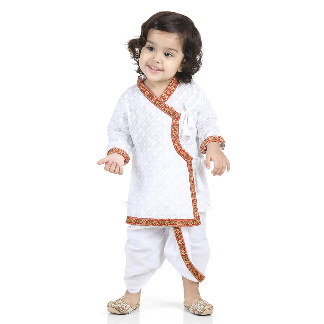 BownBee Ethnic Wear Cotton Krishna Suit Kurta & Dhoti Set for Baby Boy, Front Open Embroidered Full Sleeve Kurta with V Neckline, Ideal for all Festive Ocassions