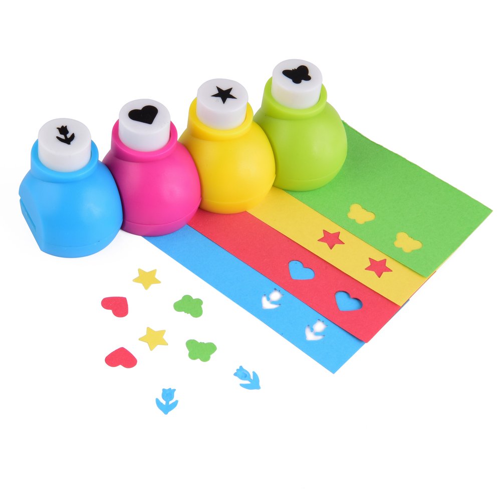 Hole Punch, Set of 4 - 4 Different Designs Heavy Duty for Crafts, Card Making, Scrapbooking Embellishment - Star, Heart, Flower, Butterfly - Manual, 16.0 grams