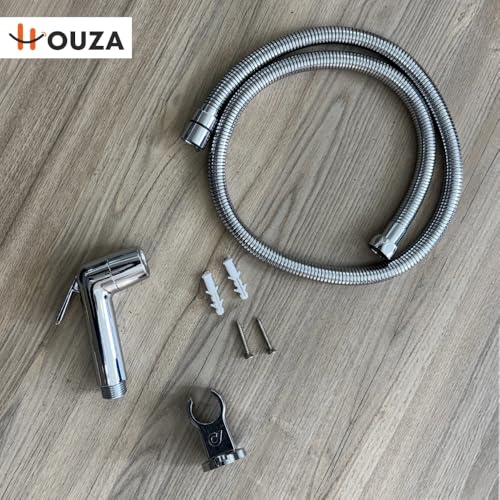 Image of HOUZA Complete Toilet Jet Spray Set - Modern Health Faucet with 1 Meter Leak-Proof Hose and Wall Mount Hook (Included) - Ideal for Daily Bathroom Hygiene and Cleaning