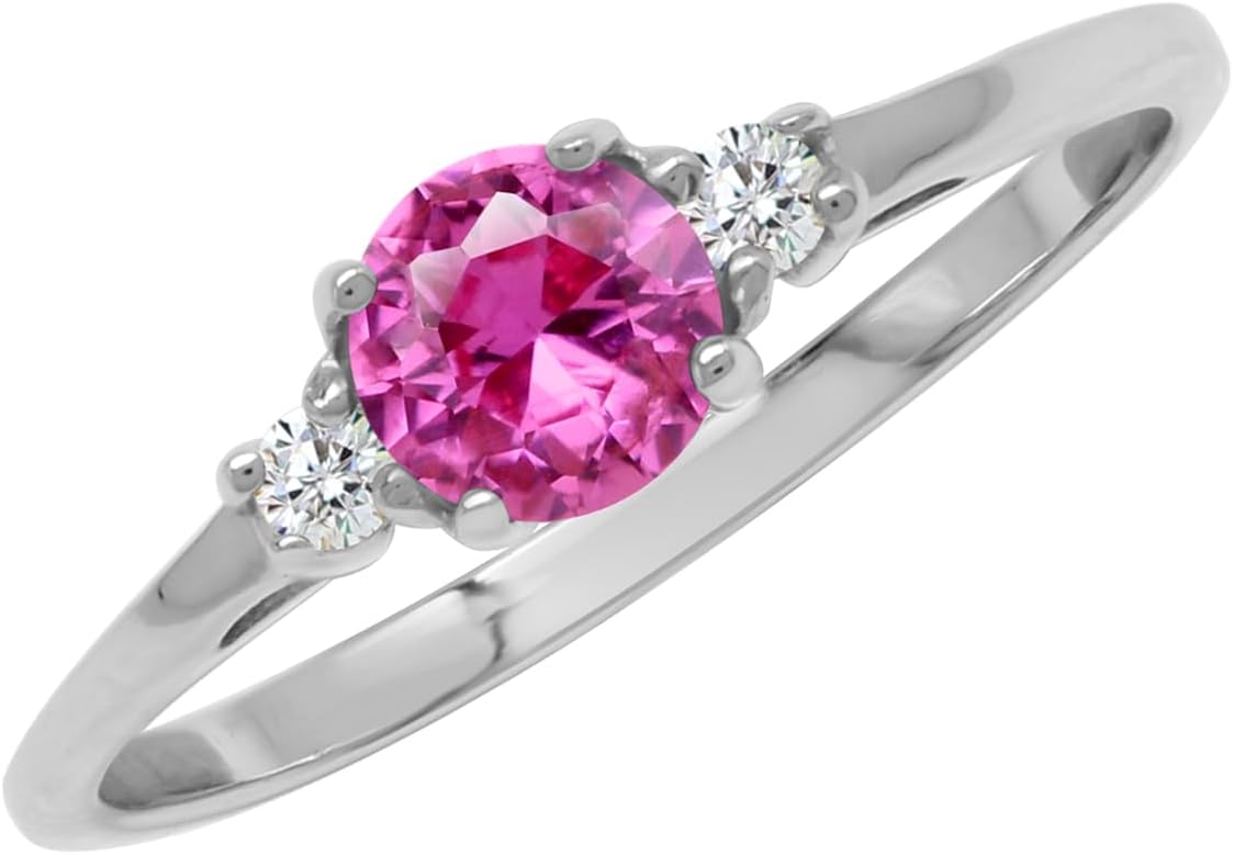 Silvershake Petite Design Round Shape Gemstone Birthstone White Gold Plated or Yellow Gold Plated 925 Sterling Silver Solitaire Promise or Engagement Ring Jewelry for Women