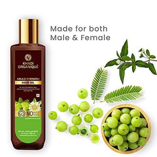 Image of Khadi Organique Amla & Bhringraj Hair Oil | Promotes Hair Growth & Thickness | Nourishes Scalp | Strengthens Roots | No Paraffin, Mineral Oil, Preservatives & Chemicals - 200 ml