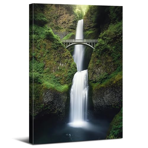 Nature Waterfall Wall Art Forest Landscape Picture Wall Decor USA Oregon Mountain Scenic Painting for Living Room Bedroom Nature National Park Canvas Poster Artwork Home Bathroom Decoration 12x16"