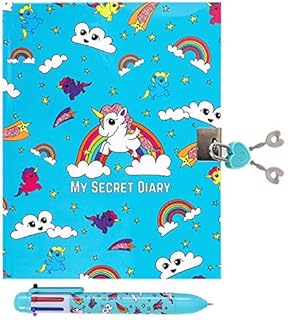 GirlZone Unicorn Secret Diary, Journal for Kids with a Heart-Shaped Lock & 2 Keys, Plus a 6-Colour Pen Set, Lovely Birthday Gift Idea for Girls