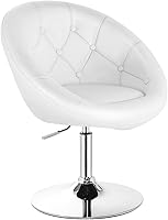 COSTWAY Height Adjustable Swivel Vanity Chair, Tufted Round-Back Chrome Frame Makeup Stool for Bedroom Lounge Bar, White