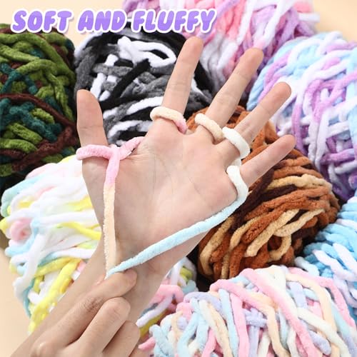 Image of Buryeah 8 Pack Chunky Chenille Yarn for Crocheting Soft Thick Fluffy Yarn for Hand Knitting Bulky Velvet Blanket Plush for Weaving DIY Crafts Each 3.5 oz 55 Yards (Gradient Colors)