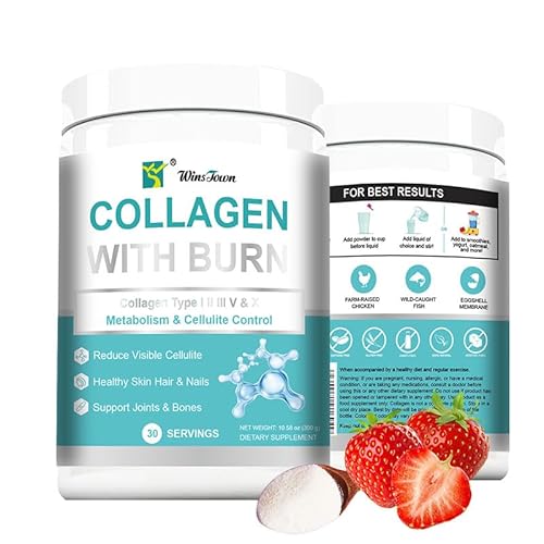 Multi Collagen Burn Powder–Metabolism&Body Composition Support–Hydrolyzed Collagen Types I, II, III, V&X–with Vitamin C, Hyaluronic Acid, Green Tea, L-Carnitine–Hair Skin Nails Joints–30 Servings