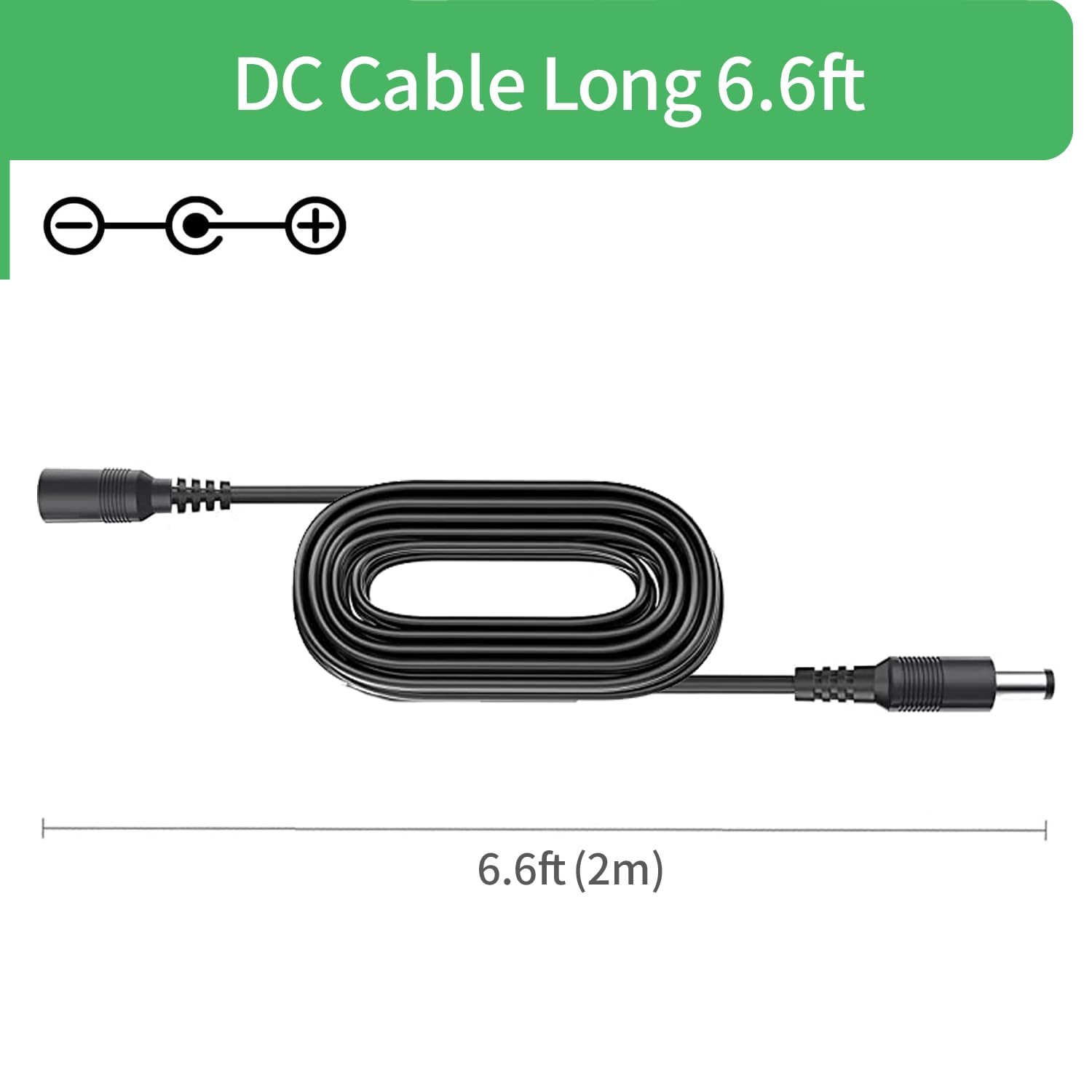 Lot de 2 rallonges d'alimentation CC 5,5 mm x 2,1 mm, pour caméra de vidéosurveillance, caméra IP WiFi, DVR, Bande LED, câble d'extension Adaptateur d'alimentation DC, Noir, 2 m