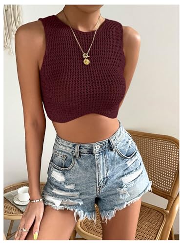 Image of GORGLITTER Women's Crochet Crop Tank Top Hollow Out Sleeveless Fashion Trendy Knit Copped Vest Tops