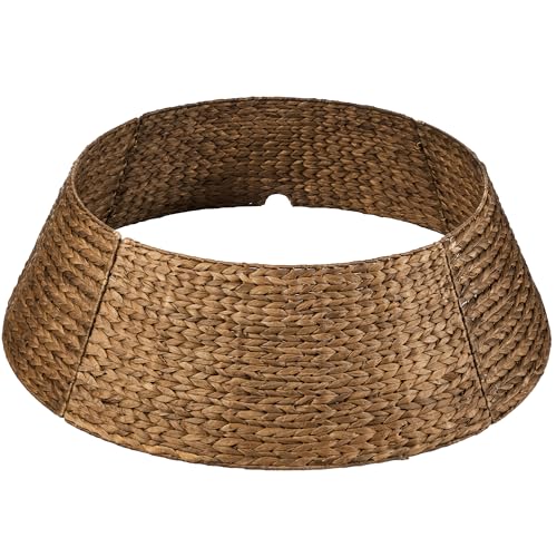 Best Choice Products 36in Christmas Tree Collar, Woven Hyacinth 3-Piece Holiday Rattan Tree Skirt Accessory for Home w/Cord Cut-Out - Chestnut