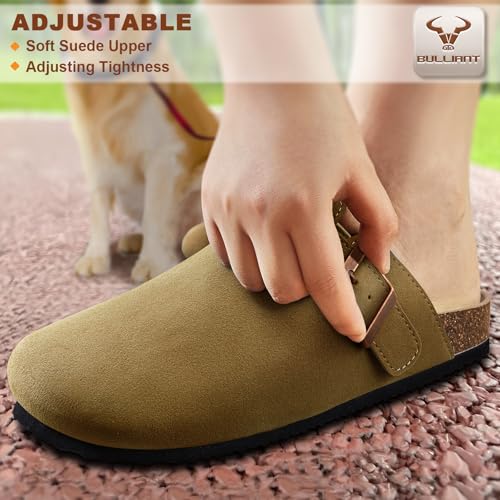 Image of BULLIANT Women Clogs-Fleece-Lined Suede Mules Slippers Nurse Shoes Unisex-Memory Foam Arch Support Cork-Footbed