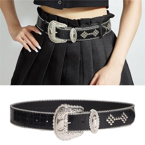 Eye Catching Waist Belt with Metal Rivet Adult Decorative PU Waist Belts for Women Coat Dress Wear Adjustable Length2