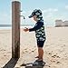 Toddler Boys Rash Guard Swim Set, Long Sleeve Turtle Print T-Shirt with Shorts and Hat Swimwear (Blue, 3-4 Years)