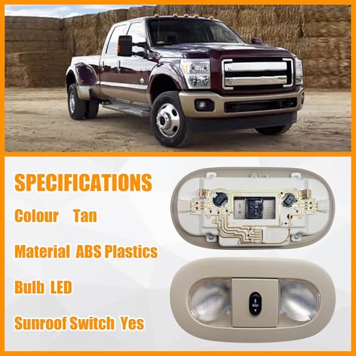 Image of 8C3Z-25519A70-AA Overhead Console with LED Dome Map Light & Sunroof Switch COMPATIBLE WITH Ford F-250 F-350 F-450 F-550 Super Duty 2008-2010 Cab Interior Ceiling Roof Reading Lamp, Beige