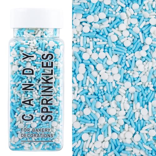Image of Blue Sprinkles, Blue White Winter Sprinkle with Nonpareils Jimmies Confetti | Edible Cake Decorations for Baking, Ice Cream, Cookies, Cupcakes, Baby Shower Gender Reveal Frozen Birthday Party Supplies