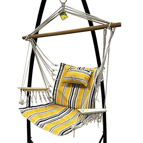 Hammock Chair Hanging Rope Swing, 12 Patterns, Quality Comfortable And Breathable Fabric - Indoor/Outdoor - Yellow And Grey Stripes #TOP2