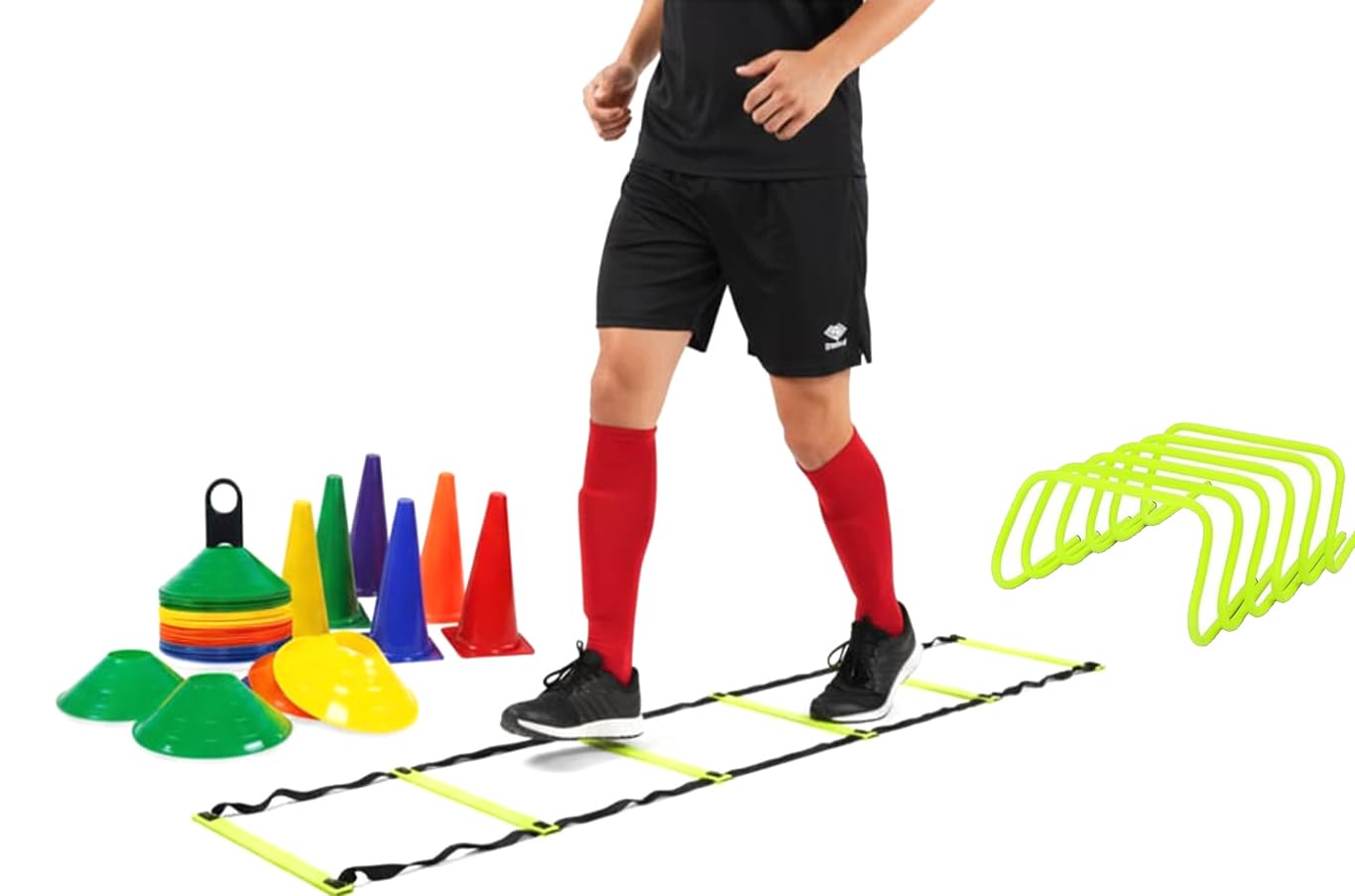 Protoner Sports Training Equipment Set, Agility Ladder 4m with 9 Rungs, 6 Marker Cones, 20 Multicolour Saucer Cones, 6 Agility Hurdles for Speed and Coordination Training-image-10