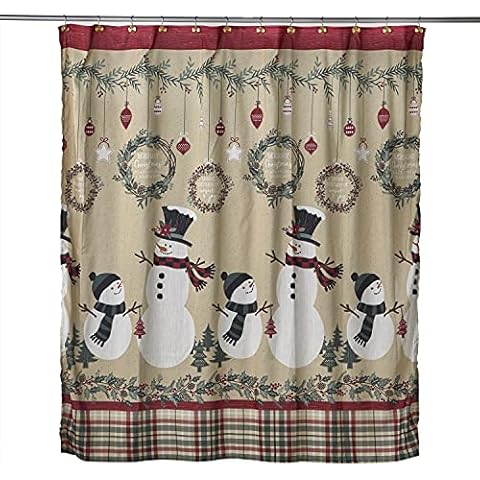 SKL Home Rustic Plaid Snowman Shower Curtain Cover