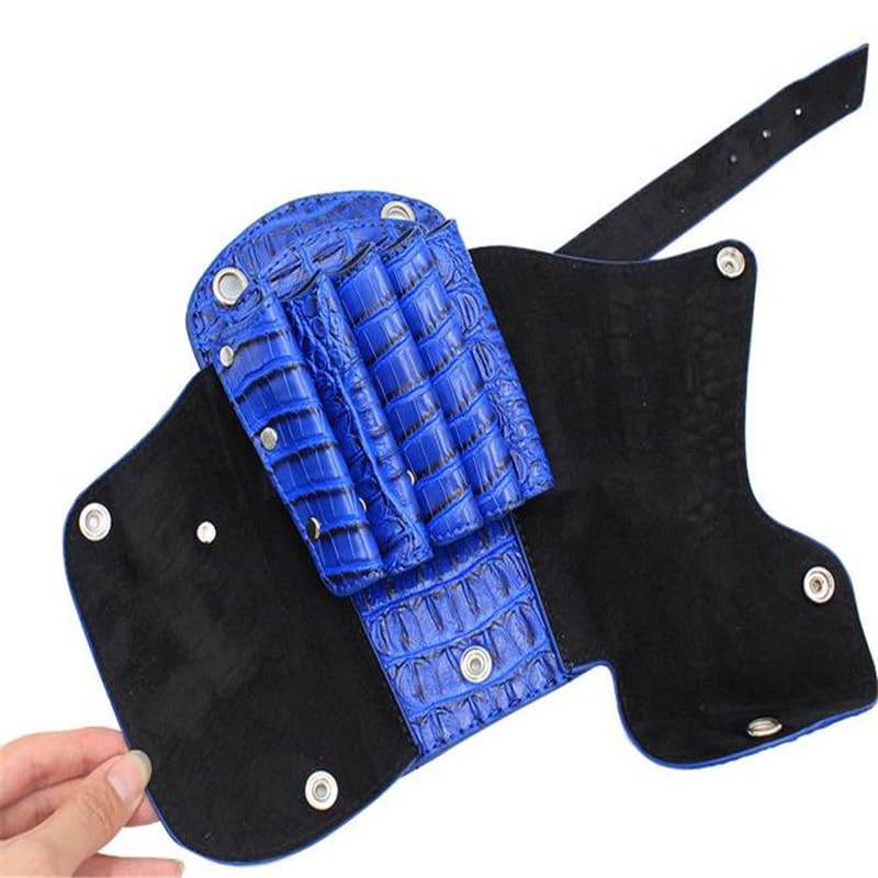 Borsa Parrucchiere Borsa professionale for forbici da parrucchiere in pelle PU con motivo a coccodrillo, 5 tasche, borsa barbiere(Blue)