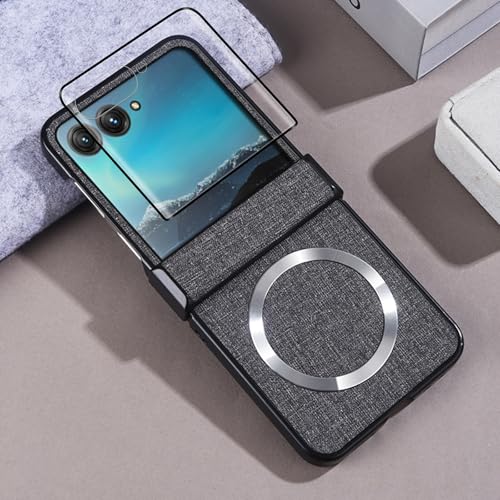 Coque Motorola Razr 2024 rigide grise anti-chute avec vitre écran et charnière