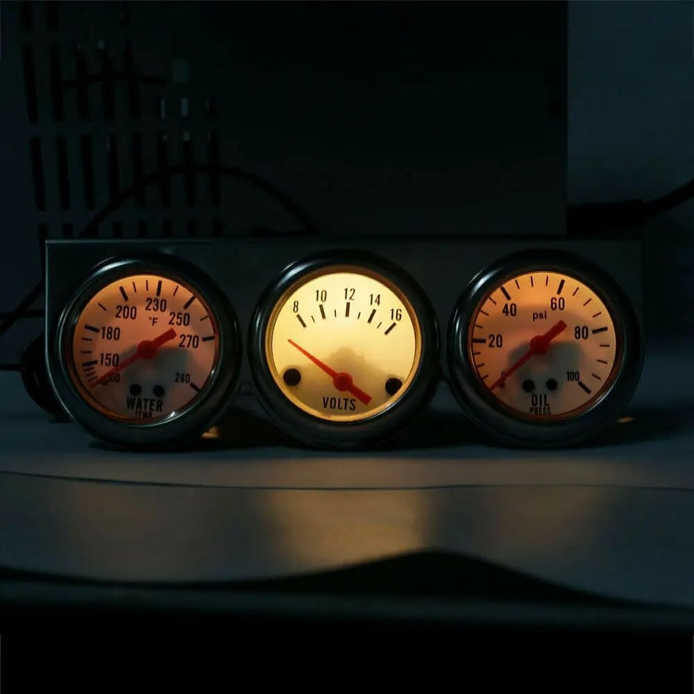 Triple Gauge Kit Oil/Volt/Water Gauge, 52mm 2 Inch 3 in 1 Triple Gauge Kit Water Temp Oil Pressure Volt Gauge Meter with Sensor