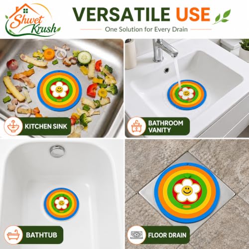 Image of Silicone Drain Cover Hair Catcher and Filter | Reusable Sink Drain Strainer, Bathroom Floor Drain Filter, Odor Blocker, Easy Cleaning Design, Flexible Silicone Drain Cover (Pack of 2)