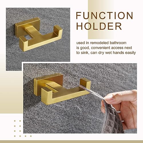 Aplusee Double Robe Towel Hook Brushed Gold, 304 Stainless Steel Bathroom Hand Towel Holder, Clothes Wall Hanger For Toilet Kitchen Cabinet #TOP3