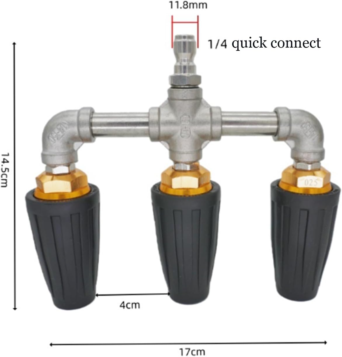 Dual/Triple Head Pressure Washer Nozzle, 360 Degree Brass Dual Spinning Nozzle, Turbo Nozzle High-Pressure Washer, with 1/4" Quick Connector, Cleaning Tool for Concrete, Car (Black, Triple)