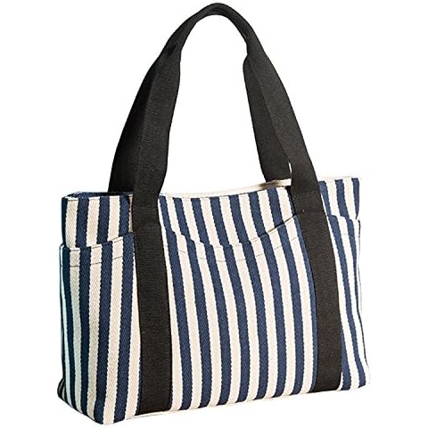 Women Tote Bag Striped Canvas Top Handle Beach Handbag Shoulder Bag for Women Cover