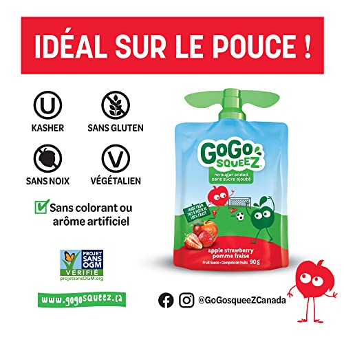 GOGO SQUEEZ Lot de 4 sachets de compûtes de pommes non sucrées, saveur