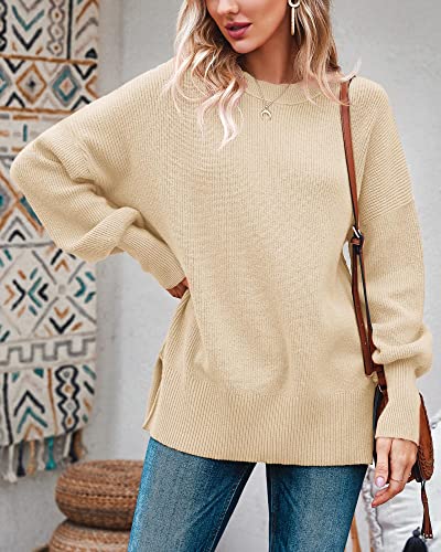 Image of Imily Bela Womens Oversized Tunic Sweaters Fall Slouchy Long Sleeve Ribbed Knit Side Slit Pullover Jumper