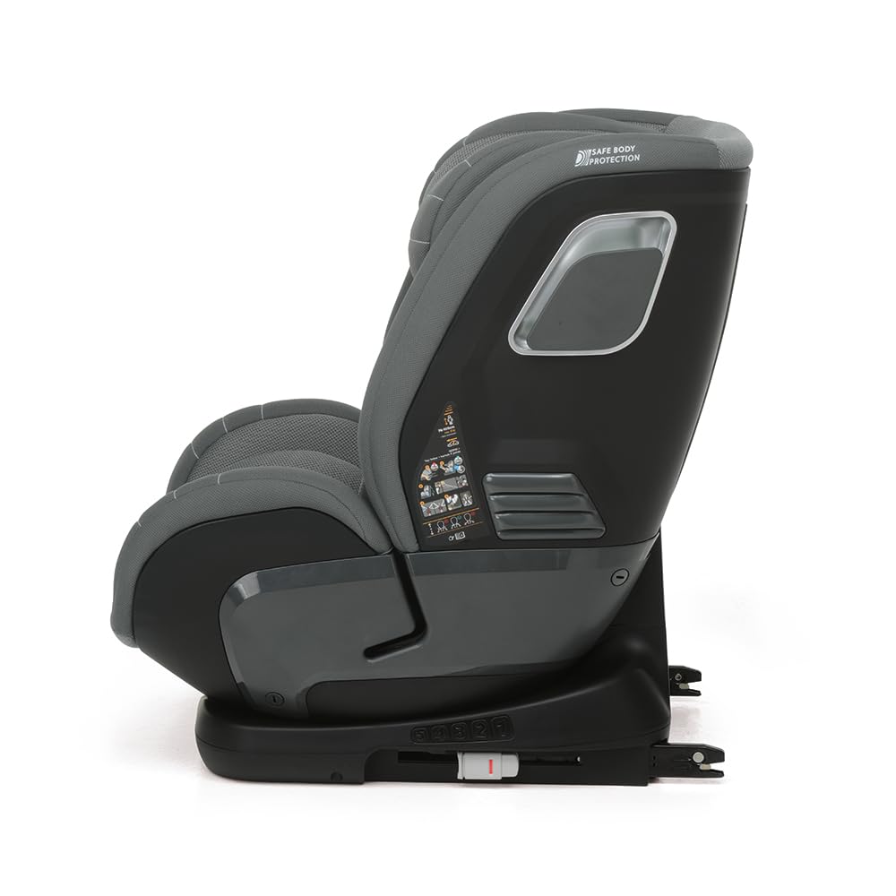 Foppapedretti Fotelik samochodowy dla dzieci w wieku od 76 do 150 cm, 15 miesięcy - 12 lat, zgodny z ECE R129, mocowanie Dualfix (ISOFIX i NIE), Safe Body Protection, Comfort Kid Pad, kolor szary