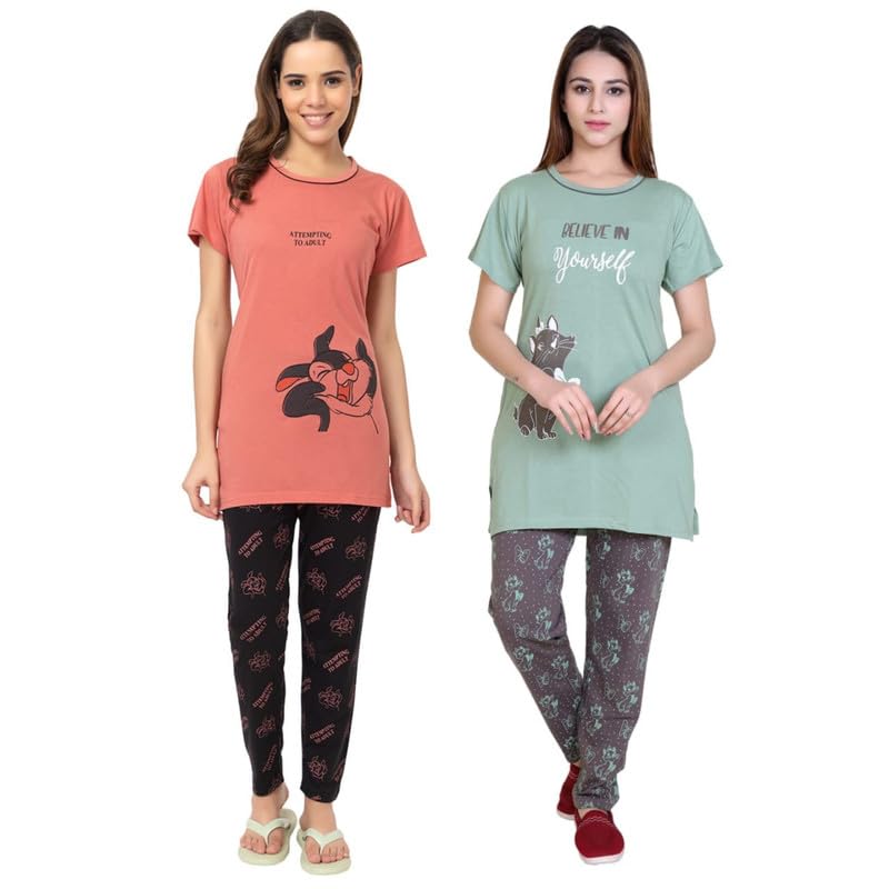 Women's Cotton Printed Night Suit top & Pyjama Set Combo (Pack of 2)-image-7
