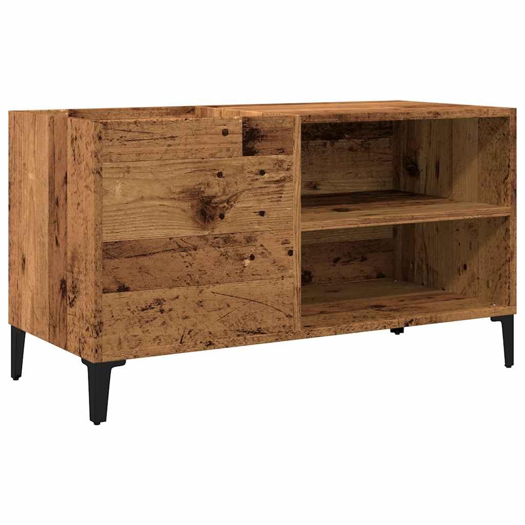 Armadio per dischi in vinile, effetto legno anticato, 84,5 x 38 x 48 cm, con gambe in metallo, mobile per soggiorno e ufficio, scaffale vintage in legno