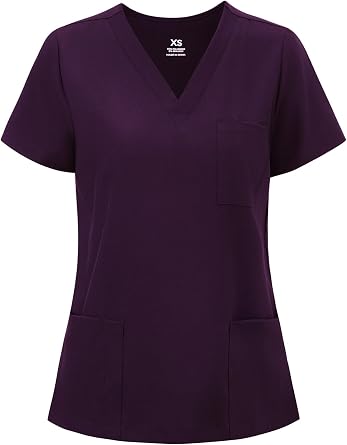 Scrub V-Neck Tops for Women, Soft Stretch Womens Tops | 3 Pockets, Easy Care, Breathable Design, Short Sleeve, Easy Movement, Machine Wash, Comfort for Healthcare Professionals