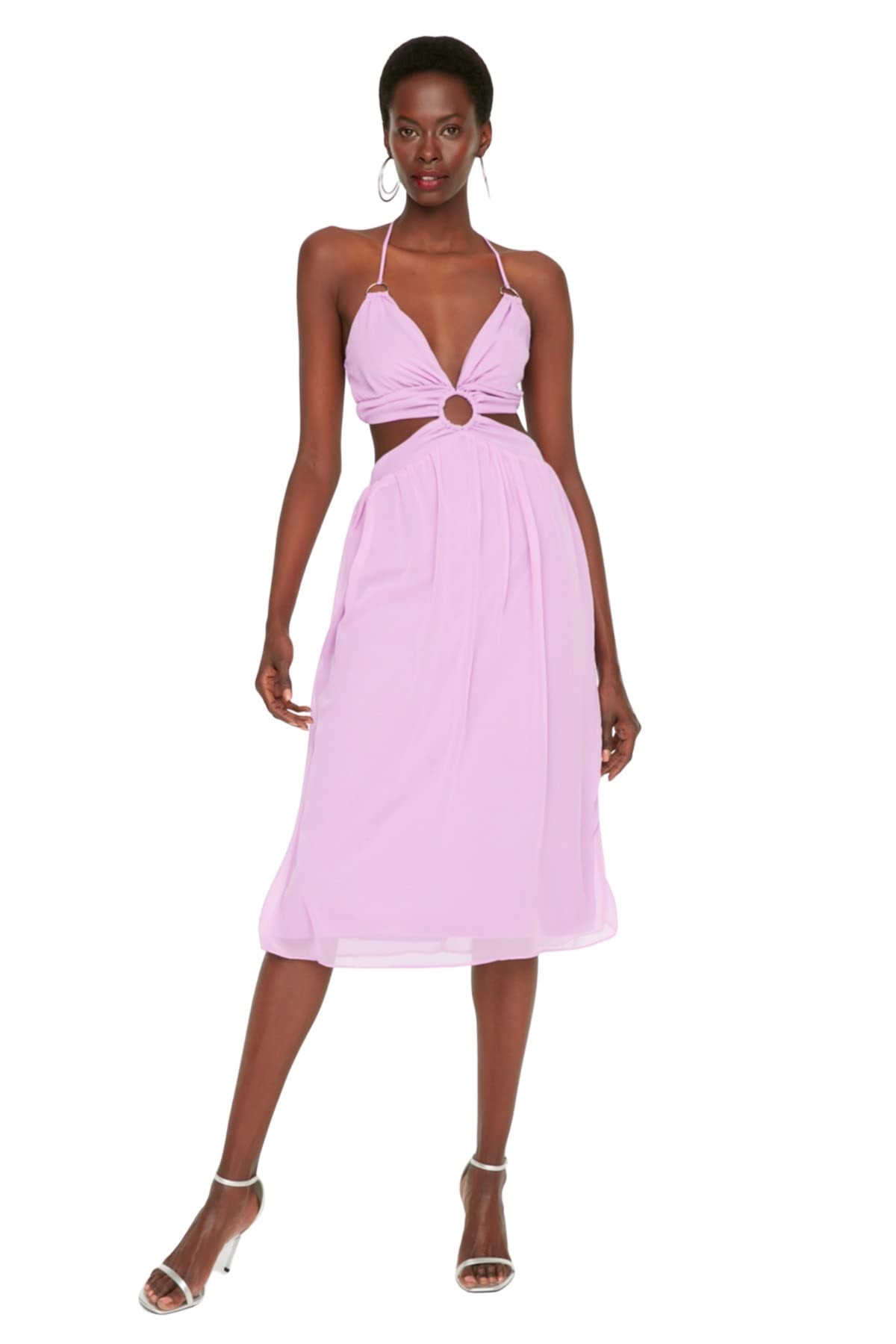Trendyol Women's Midi Skater Regular Dress, Lila, 34 UK